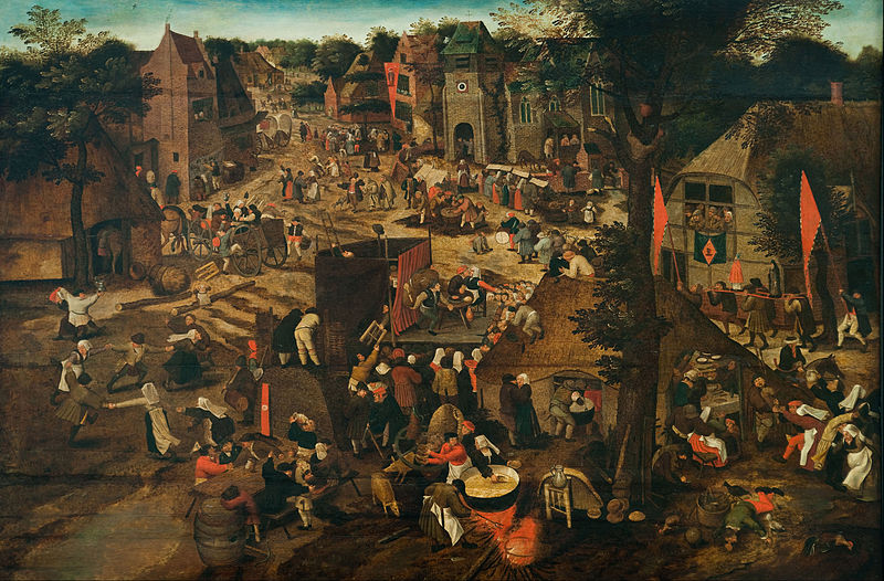 Pieter Brueghel, o Jovem, "Feira numa vila (festival em honra a Santo Huberto e Santo Antônio", pintura, óleo sobre painel, 1564-1638. Auckland Art Gallery. Google Art Project. Imagem em domínio público.