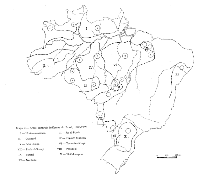 Eduardo Galvão, mapa, "Áreas culturais indígenas do Brasil 1900-1959", Boletim do Museu Paraense Emilio Goeldi, Belém, Série Antropologia, n. 8, 1960, p. 1-41