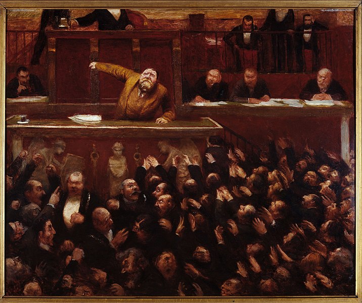Jean Veber, "Jean Jaurès (1859-1914) na tribuna da Câmara dos Deputados", 1903. Pintura, óleo sobre tela. Musée Carnavalet, Paris.